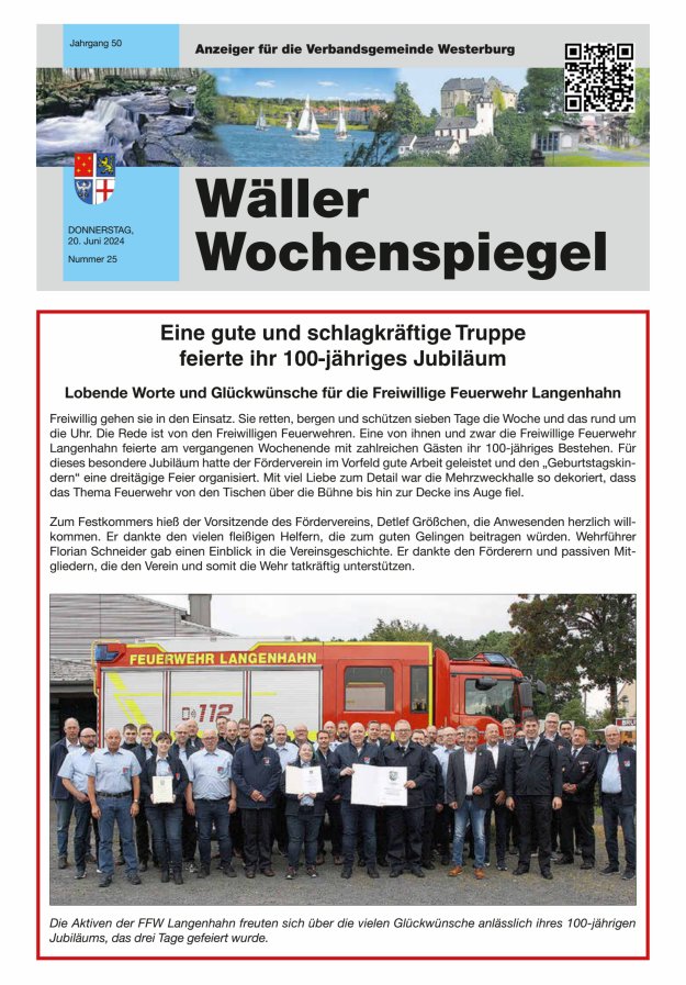 Wäller Wochenspiegel - Anzeiger für die Verbandsgemeinde Westerburg Titelblatt 25/2024
