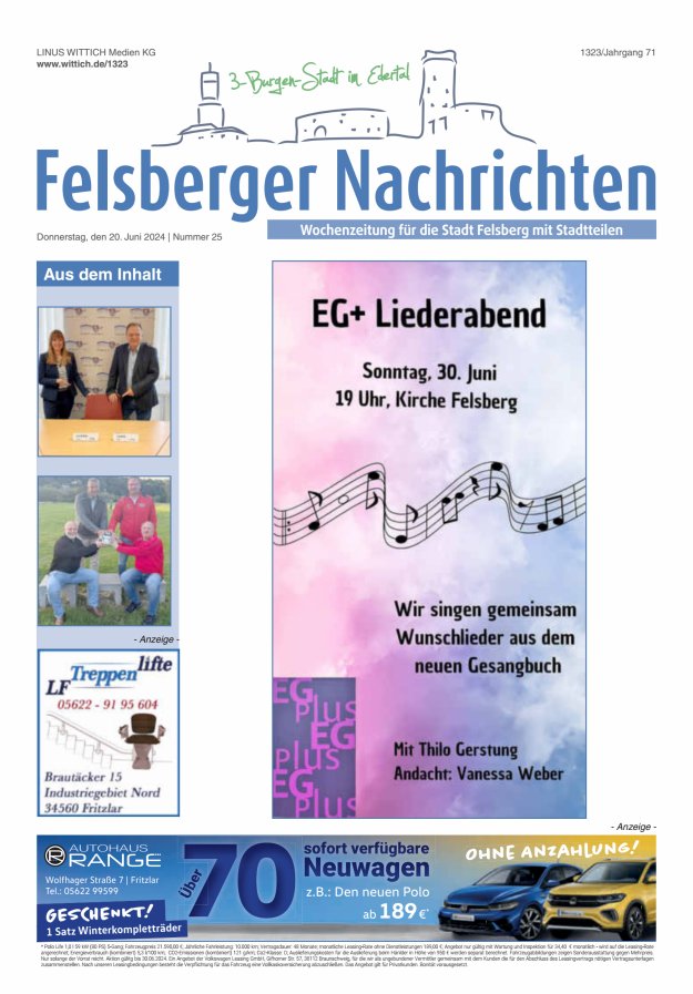 Felsberger Nachrichten Titelblatt 25/2024