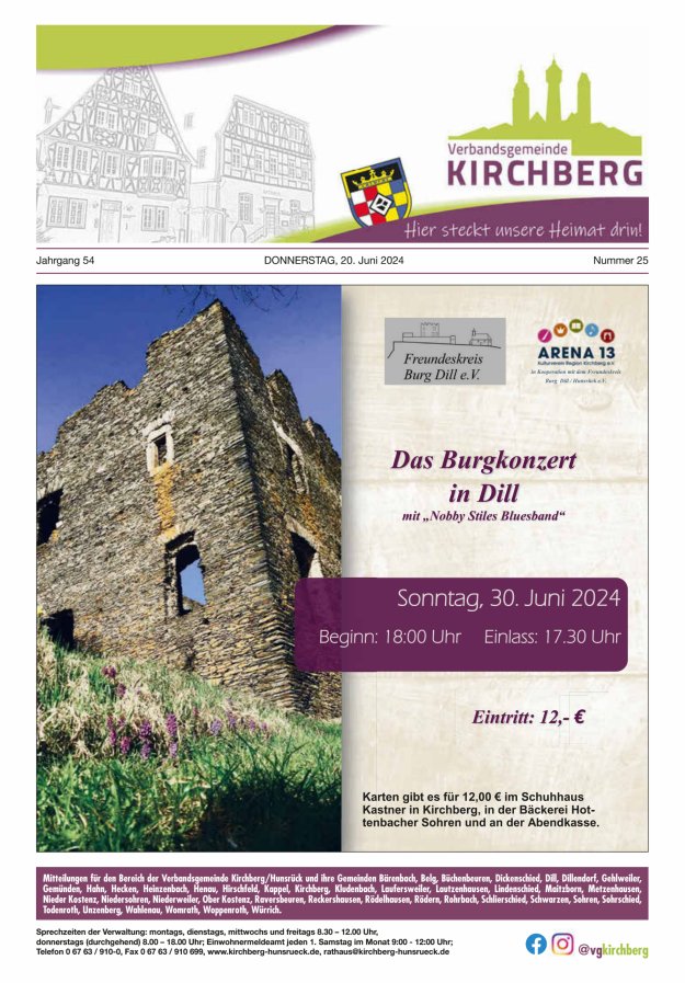 Mitteilungen der Verbandsgemeinde Kirchberg Hunsrück Titelblatt 25/2024