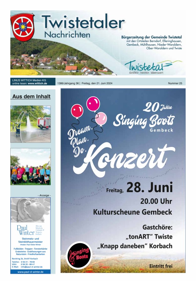 Twistetaler Nachrichten Titelblatt 25/2024