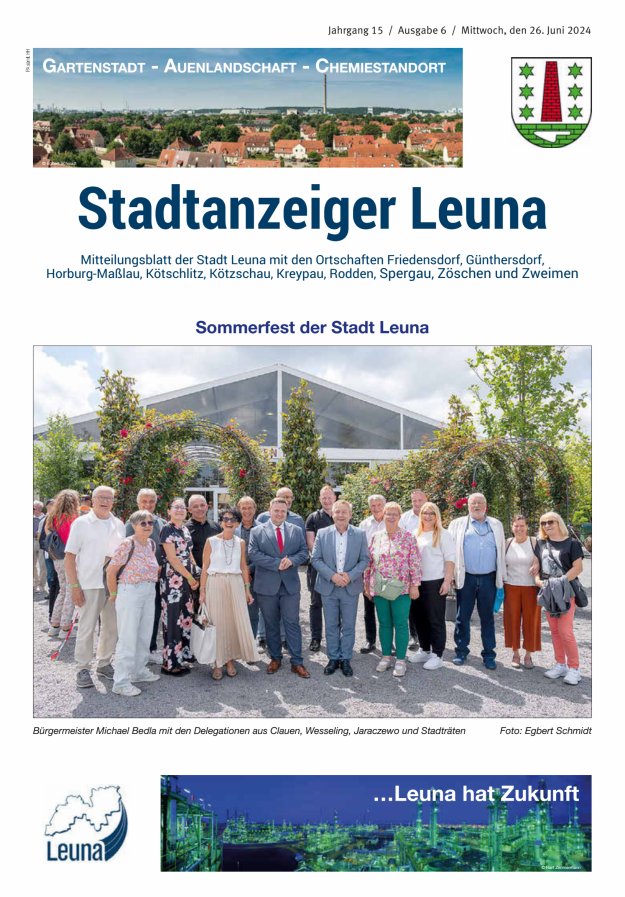 Stadtanzeiger – Mitteilungsblatt der Stadt Leuna mit den Ortschaften Titelblatt 06/2024