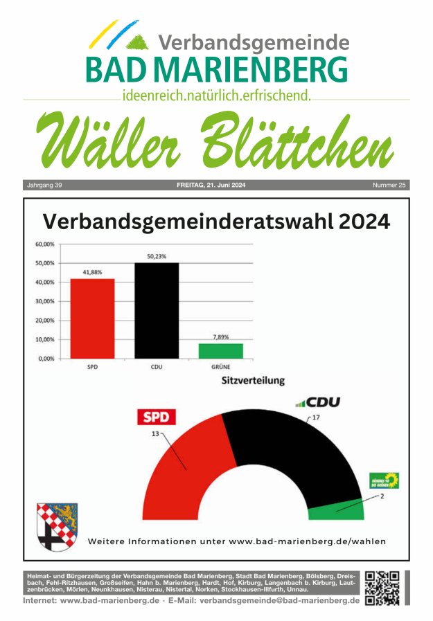 Wäller Blättchen - Verbandsgemeinde Bad Marienberg Titelblatt 25/2024