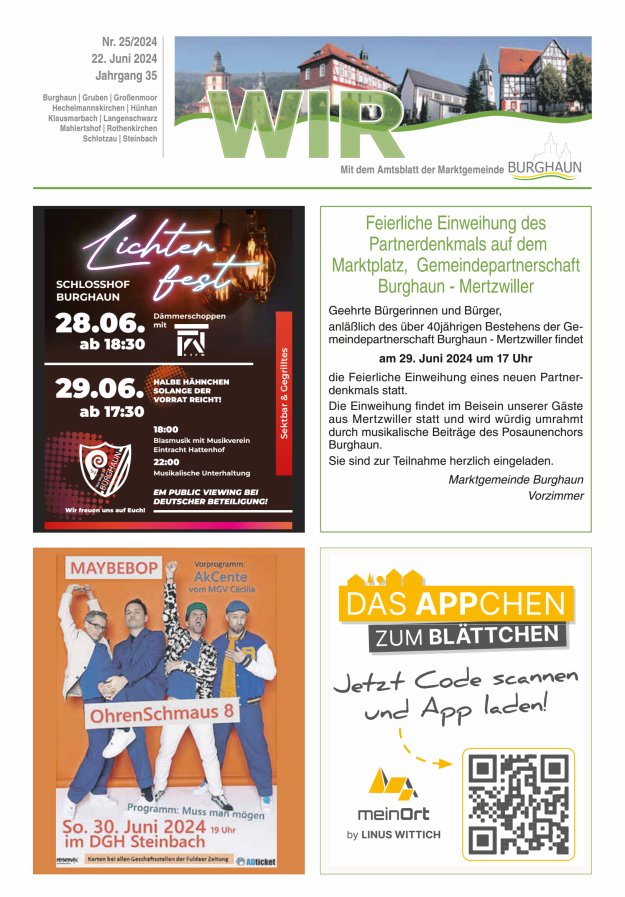 WIR - mit Amtsblatt der Marktgemeinde Burghaun Titelblatt 25/2024