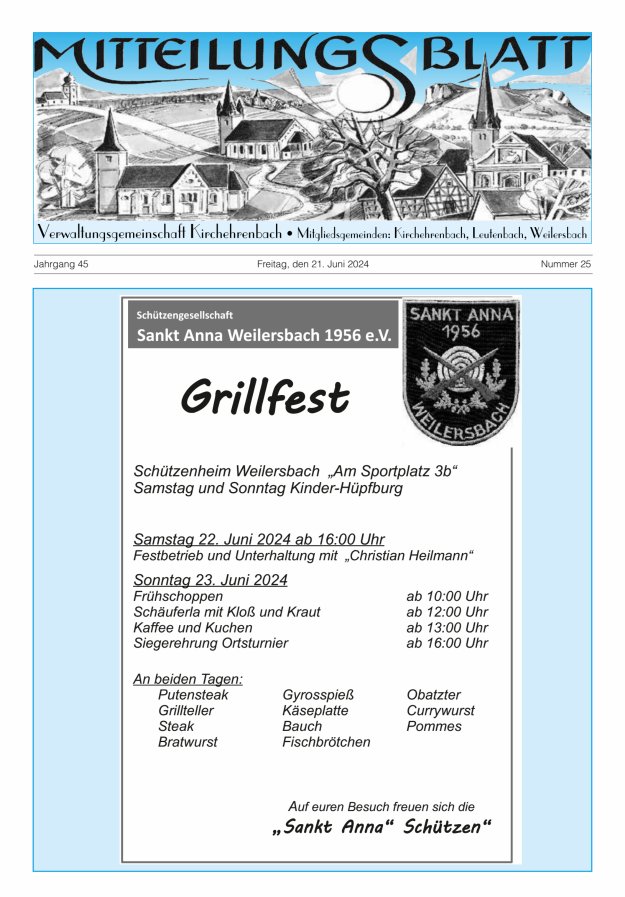 Mitteilungsblatt Verwaltungsgemeinschaft Kirchehrenbach Titelblatt 25/2024