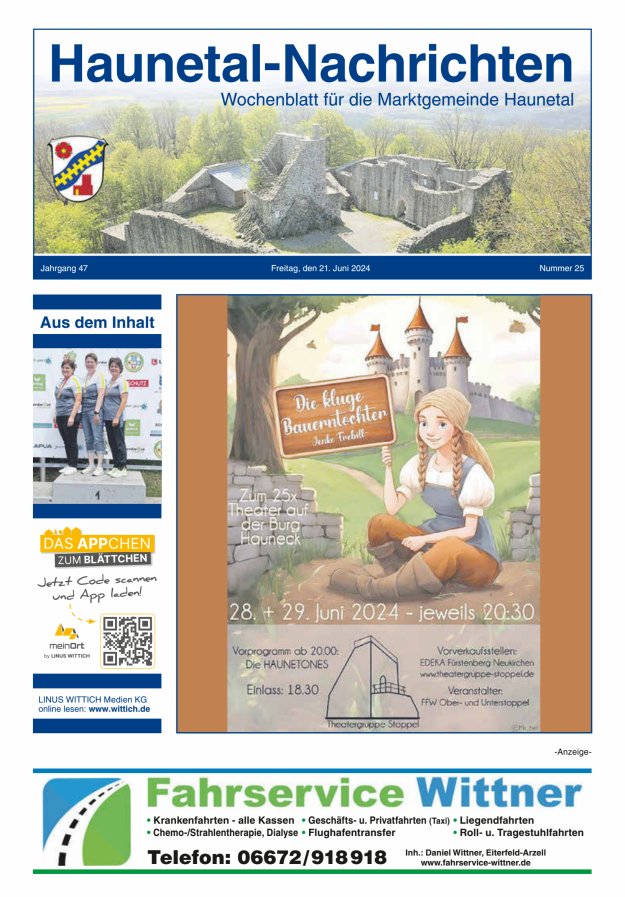 Haunetal-Nachrichten Titelblatt 25/2024