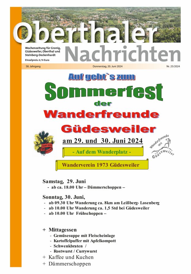 Oberthaler Nachrichten Titelblatt 25/2024