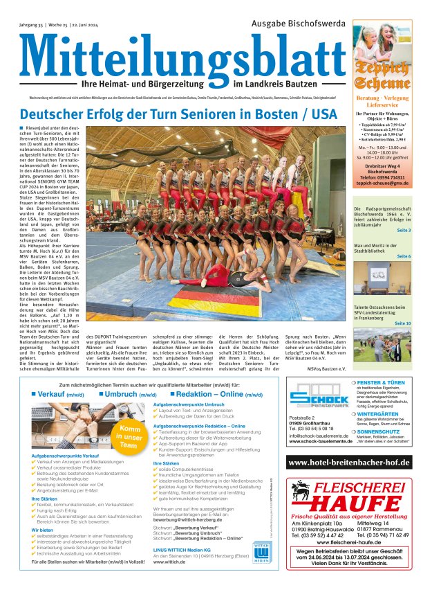 Mitteilungsblatt LK Bautzen Ausgabe Bischofswerda Titelblatt 24/2024