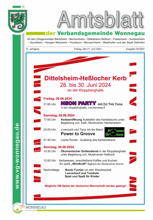 Amtsblatt VG Wonnegau Titelblatt 25/2024