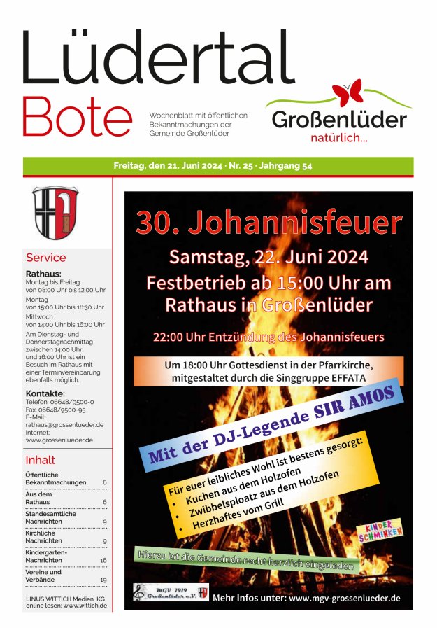 Wochenblatt mit öffentlichen Bekanntmachungen der Gemeinde Großenlüder Titelblatt 25/2024