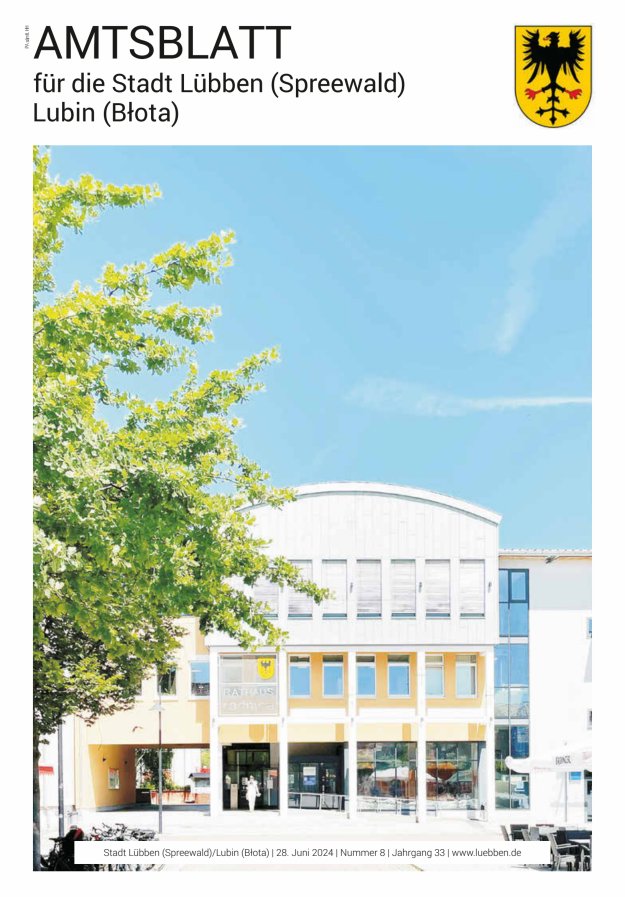 Lübbener Stadtanzeiger mit Amtsblatt für die Stadt Lübben (Spreewald) Titelblatt 08/2024