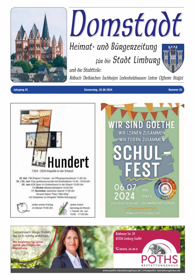 Domstadt - Heimat- und Bürgerzeitung für die Stadt Limburg Titelblatt 25/2024
