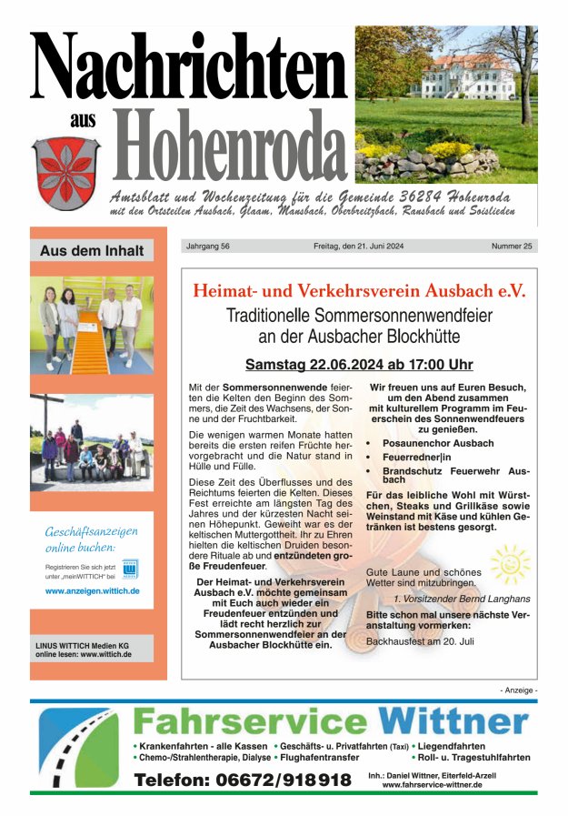 Nachrichten aus Hohenroda Titelblatt 25/2024