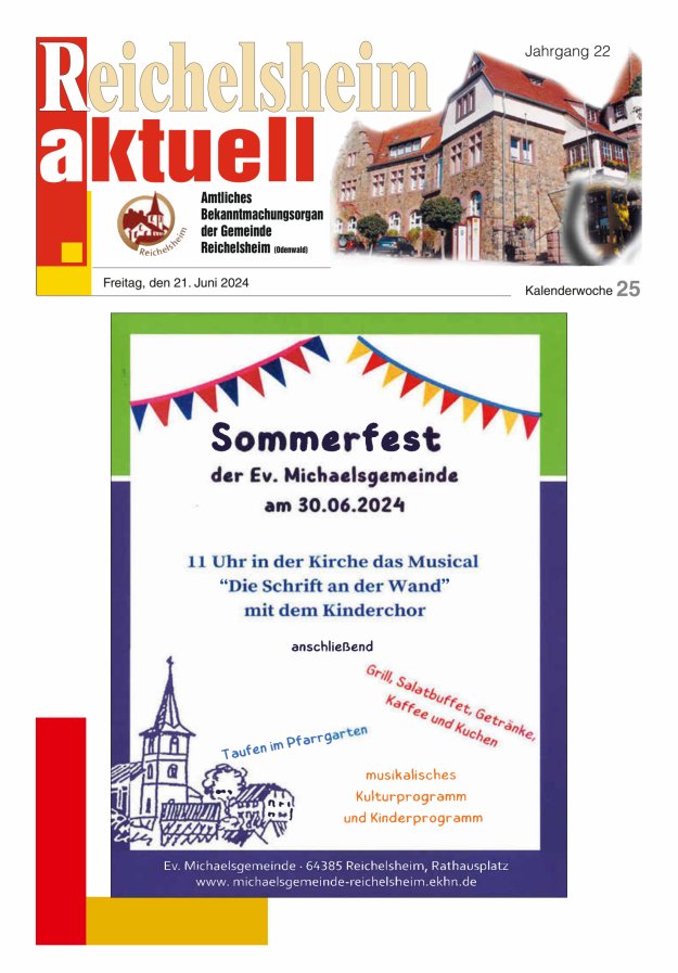 Reichelsheim aktuell - Amtsblatt der Gemeinde Reichelsheim(Odenwald) Titelblatt 25/2024