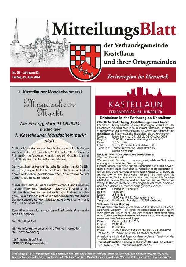 Mitteilungsblatt Kastellaun Titelblatt 25/2024