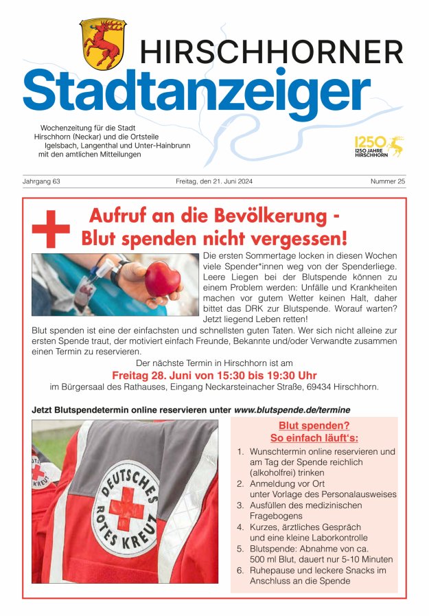 Hirschhorner Stadtanzeiger Titelblatt 25/2024