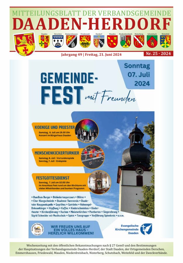 Mitteilungsblatt der Verbandsgemeinde Daaden-Herdorf Titelblatt 25/2024