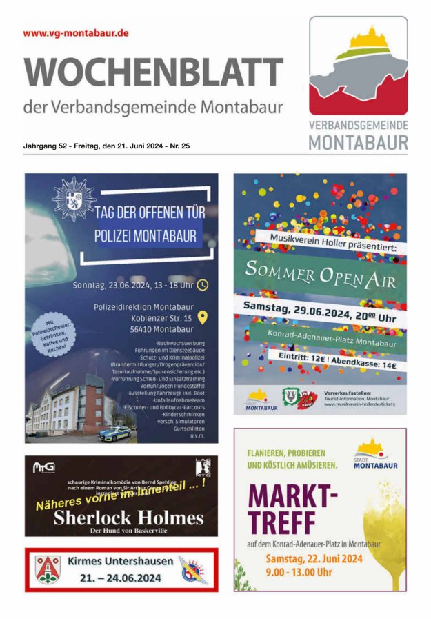Wochenblatt der Verbandsgemeinde Montabaur Titelblatt 25/2024