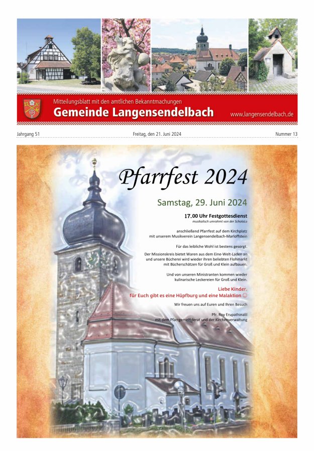 Mitteilungsblatt - Gemeinde Langensendelbach Titelblatt 13/2024