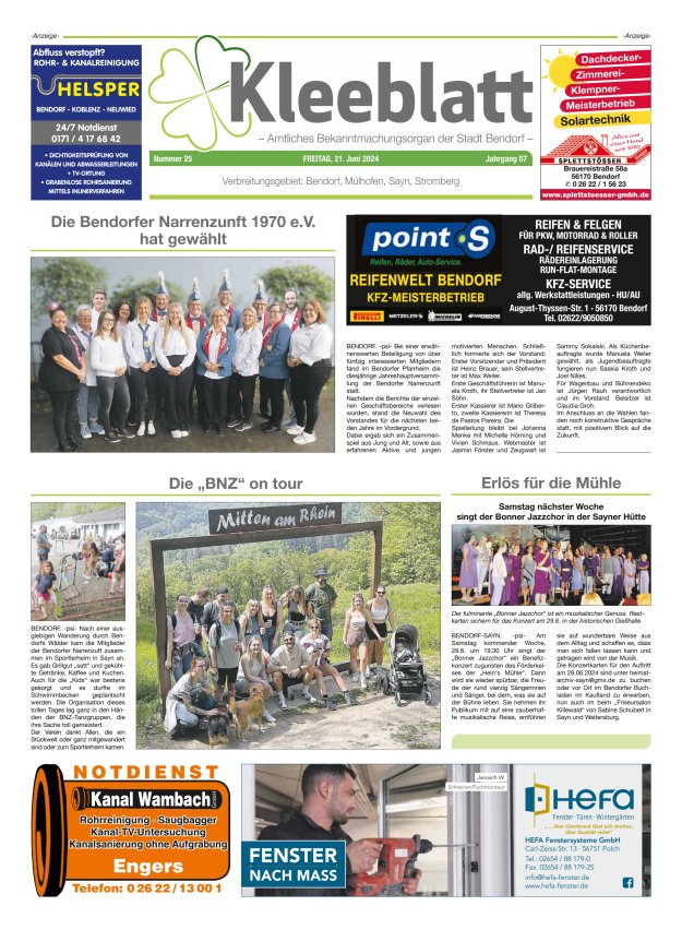 Kleeblatt - Amtliches Bekanntmachungsorgan der Stadt Bendorf Titelblatt 25/2024