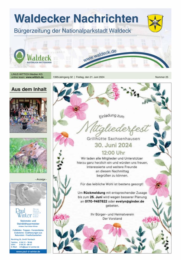 Waldecker Nachrichten Titelblatt 25/2024
