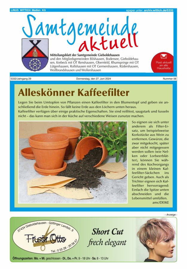Samtgemeinde aktuell Gieboldehausen Titelblatt 06/2024
