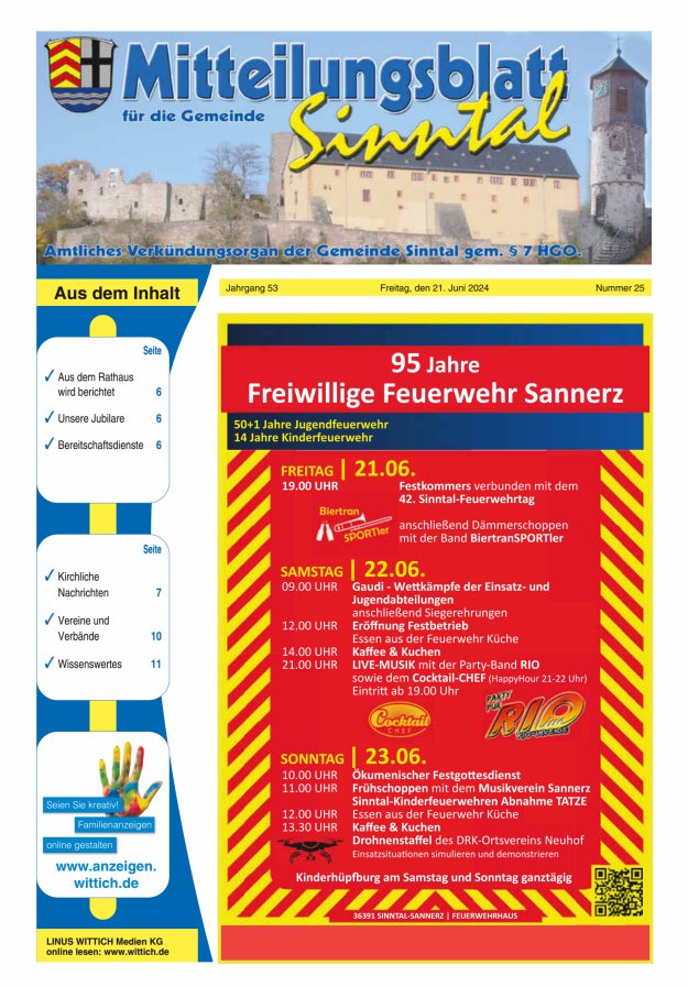 Mitteilungsblatt für die Gemeinde Sinntal Titelblatt 25/2024