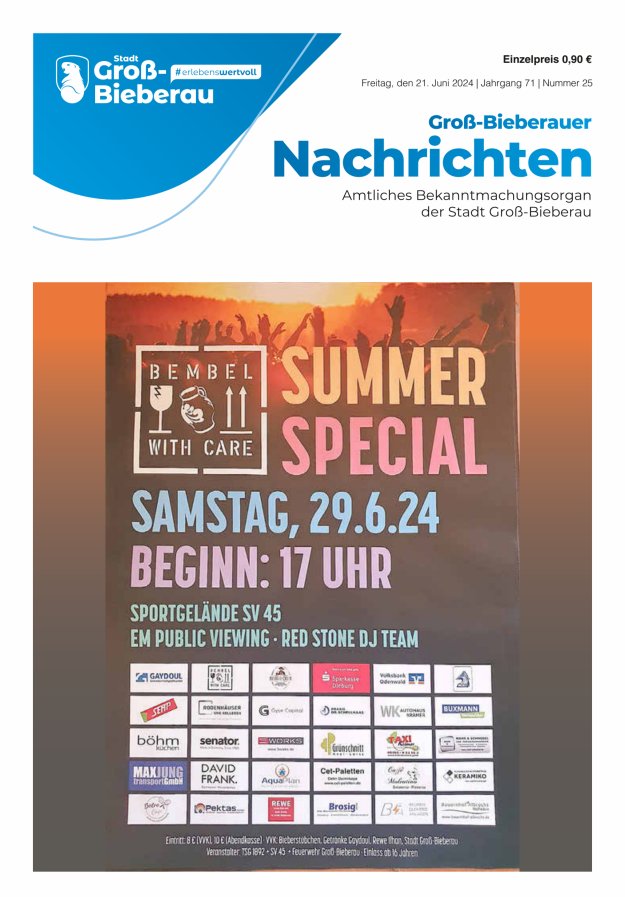 Groß-Bieberauer Nachrichten Titelblatt 25/2024