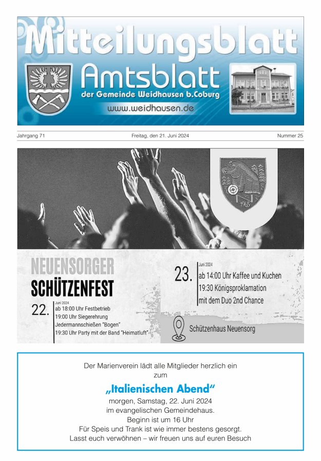 Mitteilungsblatt - Amtsblatt der Gemeinde Weidhausen b Coburg Titelblatt 25/2024