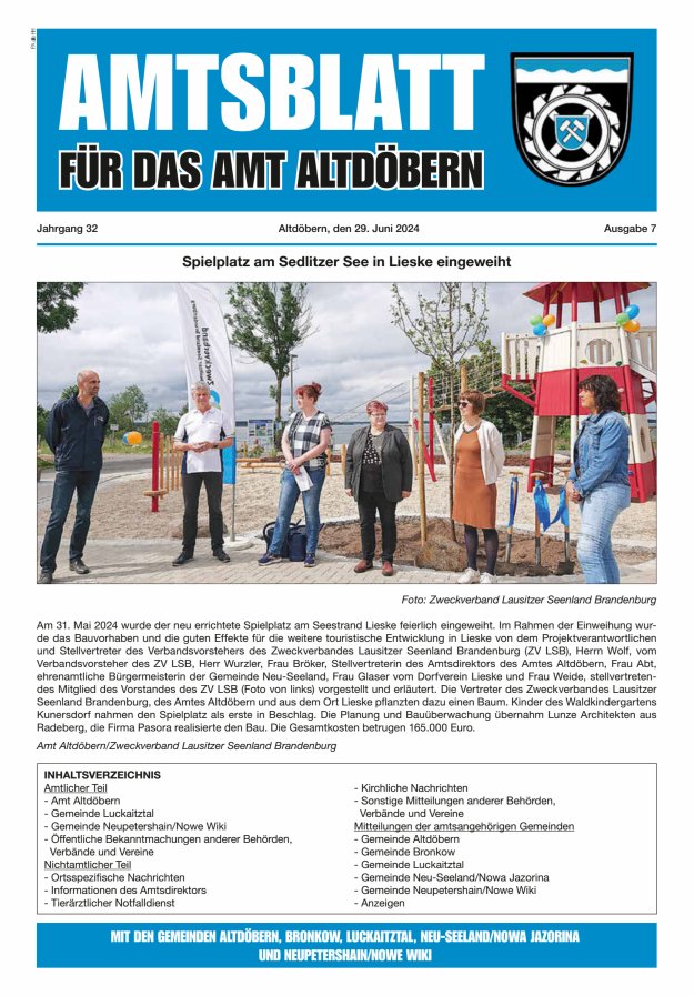 Amtsblatt für das Amt Altdöbern Titelblatt 07/2024