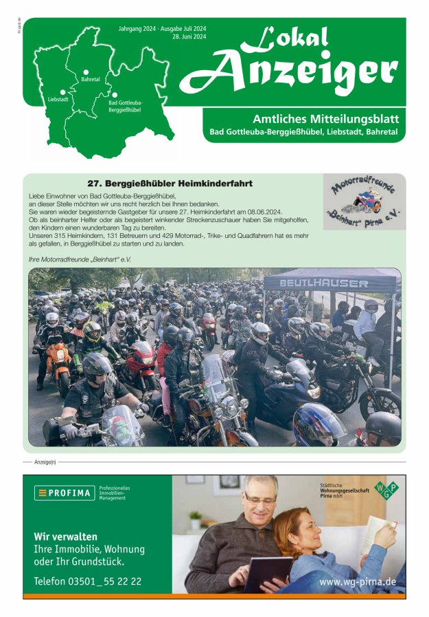Lokal-Anzeiger - Amtliches Mitteilungsblatt Bad Gottleuba-Berggießhübel, Liebstadt, Bahretal Titelblatt 06/2024