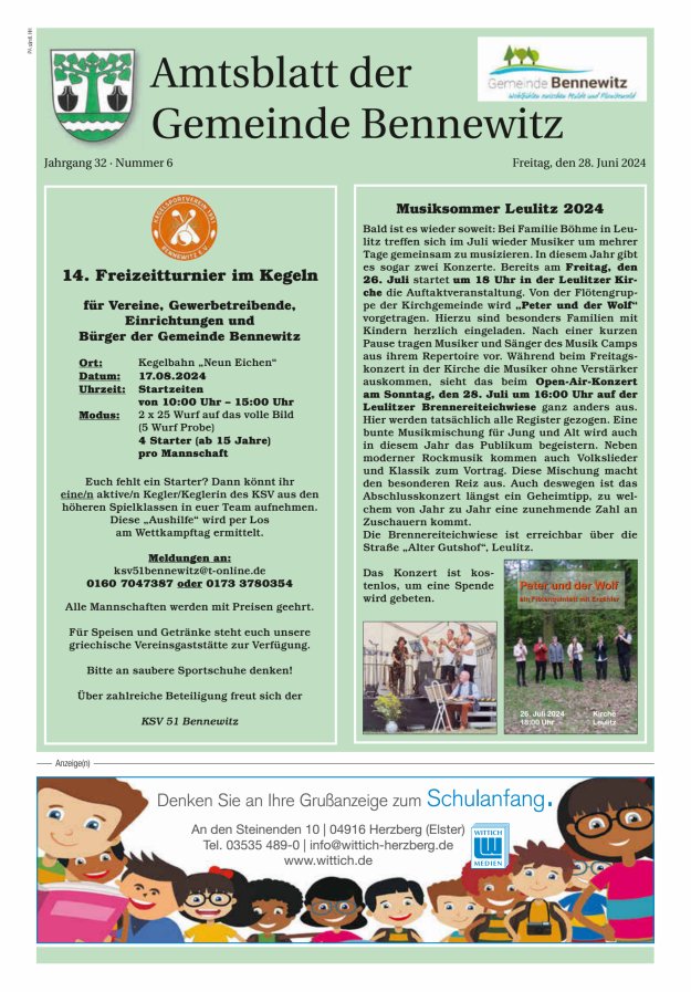Amtsblatt der Gemeinde Bennewitz Titelblatt 06/2024