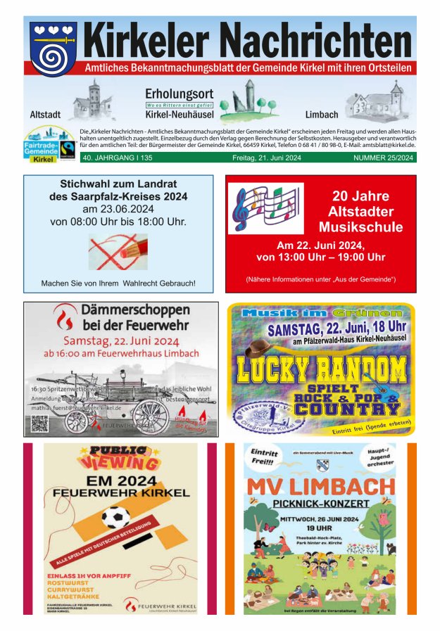 Kirkeler Nachrichten Titelblatt 25/2024