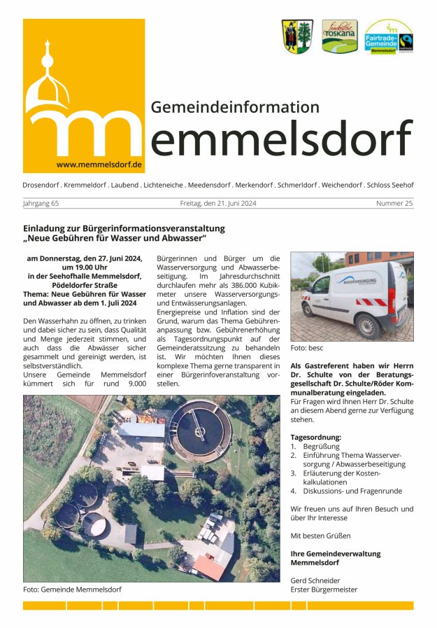 Mitteilungsblatt der Gemeinde Memmelsdorf Titelblatt 25/2024