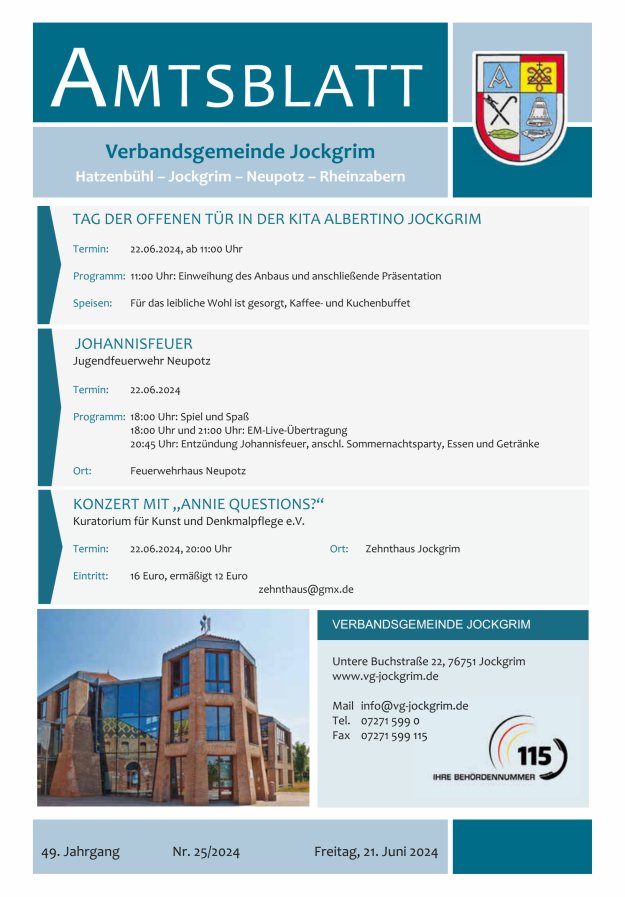 Amtsblatt VG Jockgrim Titelblatt 25/2024