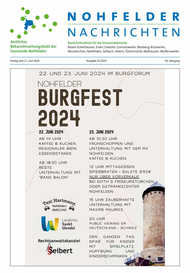 Nohfelder Nachrichten Titelblatt 25/2024