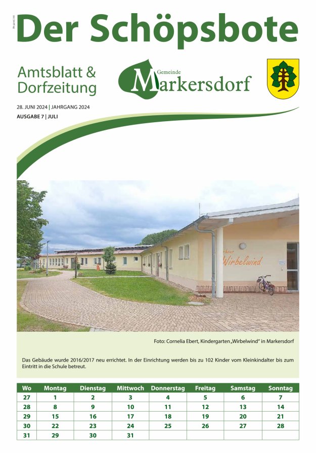 Amtsblatt und Dorfzeitung der Gemeinde Markersdorf Titelblatt 07/2024