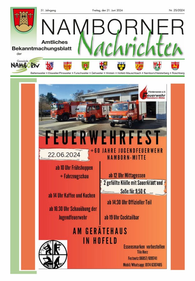 Namborner Nachrichten Titelblatt 25/2024