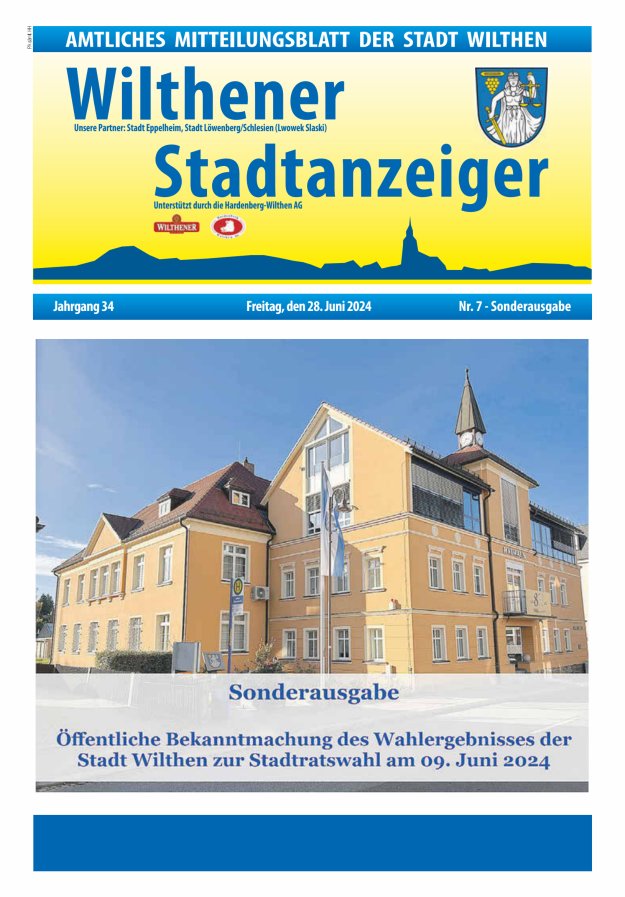 Wilthener Stadtanzeiger - Amtliches Mitteilungsblatt der Stadt Wilthen Titelblatt 07/2024