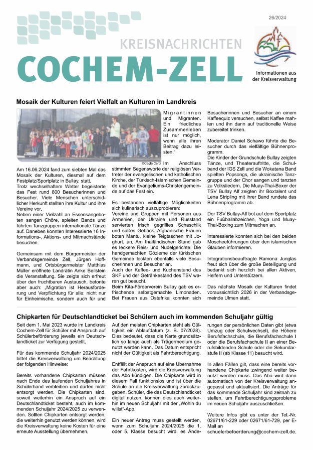 Kreisnachrichten Cochem-Zell Titelblatt 26/2024