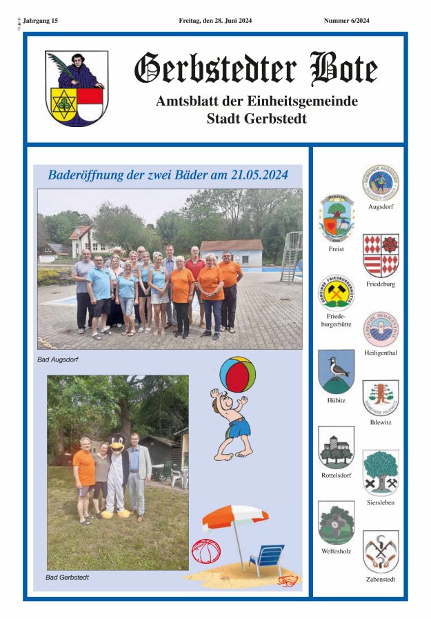 Gerbstedter Bote – Amtsblatt der Einheitsgemeinde Stadt Gerbstedt Titelblatt 06/2024