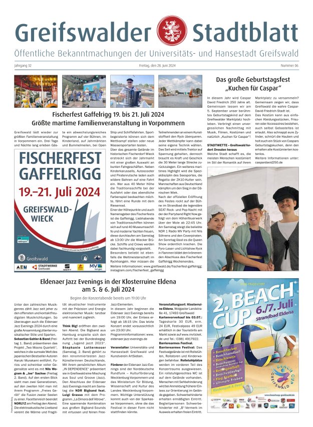 Greifswalder Stadtblatt Titelblatt 06/2024
