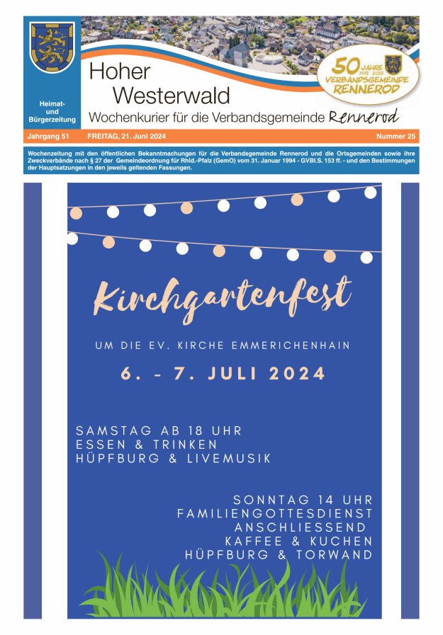 Hoher Westerwald - Wochenkurier für die Verbandsgemeinde Rennerod Titelblatt 25/2024
