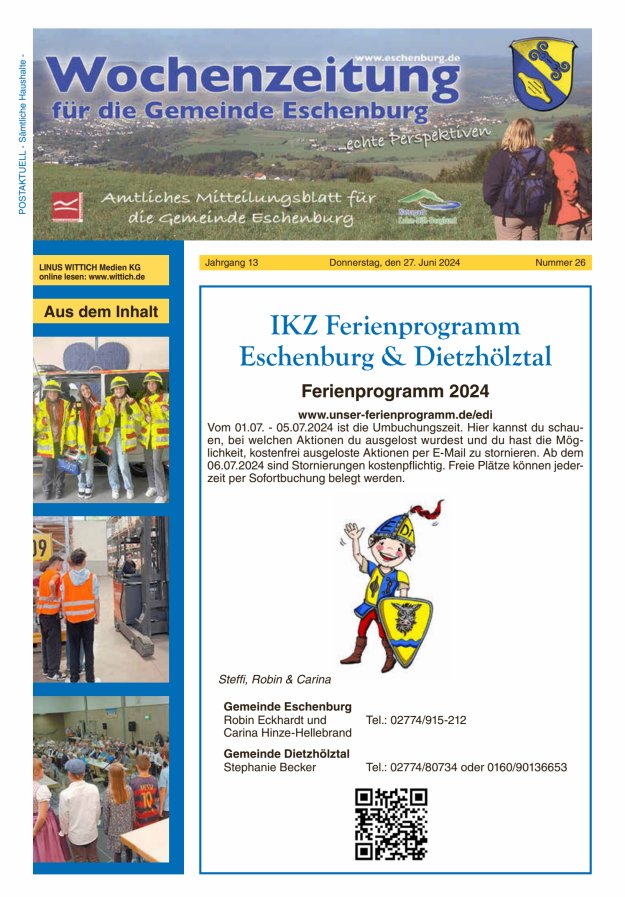 Wochenzeitung für die Gemeinde Eschenburg Titelblatt 26/2024