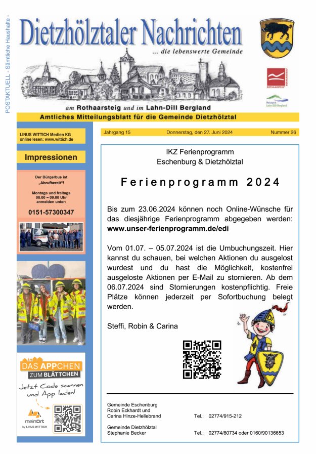 Dietzhölztaler Nachrichten Titelblatt 26/2024