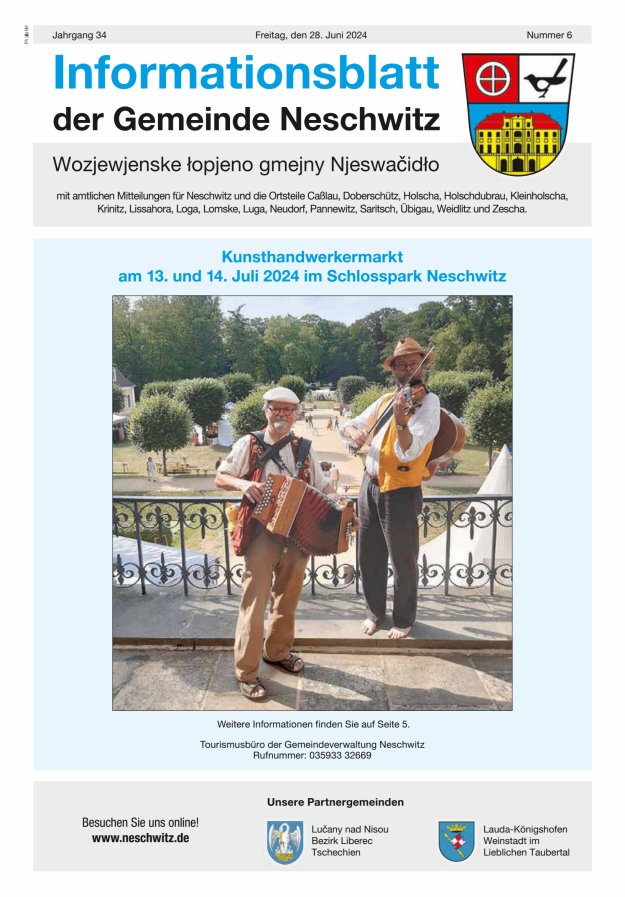 Informationsblatt der Gemeinde Neschwitz mit amtlichen Mitteilungen Titelblatt 06/2024