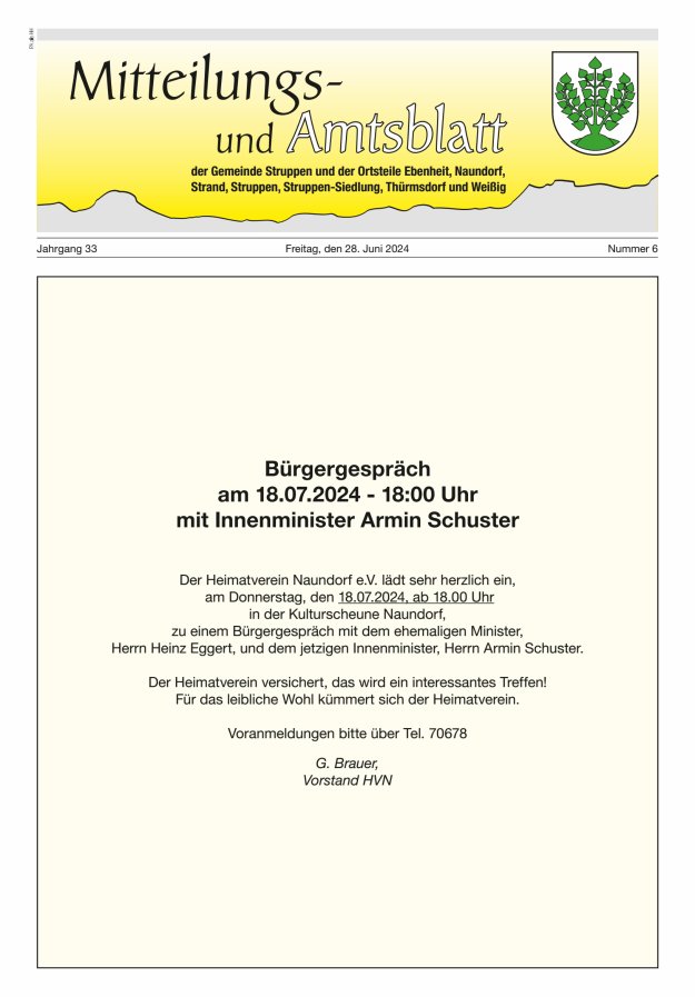 Mitteilungs- und Amtsblatt der Gemeinde Struppen und der Ortsteile Titelblatt 06/2024