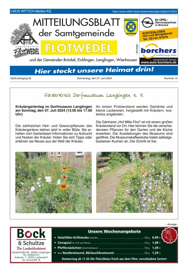 Mitteilungsblatt der Samtgemeinde Flotwedel Titelblatt 13/2024