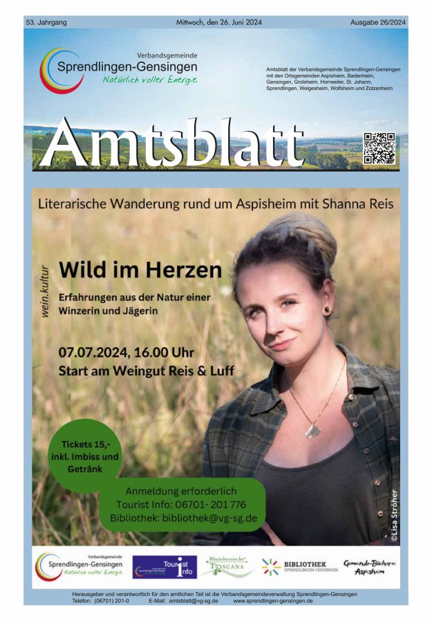 Amtsblatt VG Sprendlingen-Gensingen Titelblatt 26/2024