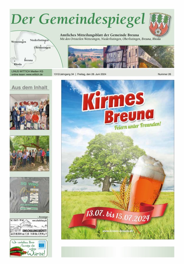 Der Gemeindespiegel (Breuna) Titelblatt 26/2024