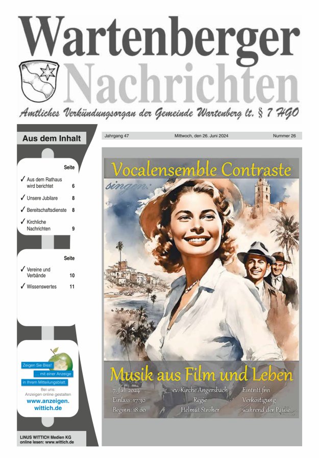Wartenberger Nachrichten Titelblatt 26/2024